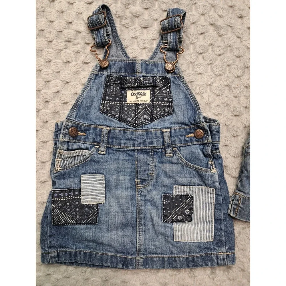 Lot OshKosh B'Gosh 18 Months Overalls Dress Little Baby Girls GenuineKids Skirt